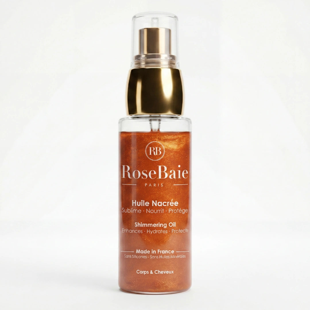 image packshot huile nacrée rosebaie paris