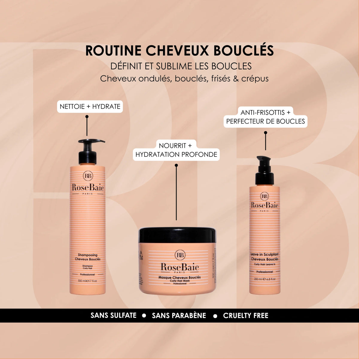 Routine trio spécial cheveux Bouclés - Hydratation & Définition